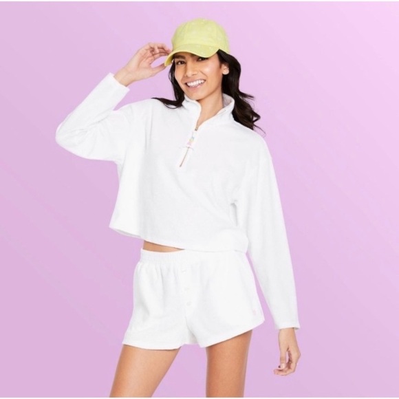 Stoney Clover Lane x Target Cropped Half Zip Sweatshirt in White XS - Picture 2 of 11